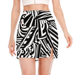 Abstract Dazzle Pattern Print Side Slit Mini Skirt