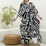 Abstract Dazzle Pattern Print Silk V-Neck Kaftan Dress