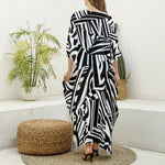 Abstract Dazzle Pattern Print Silk V-Neck Kaftan Dress