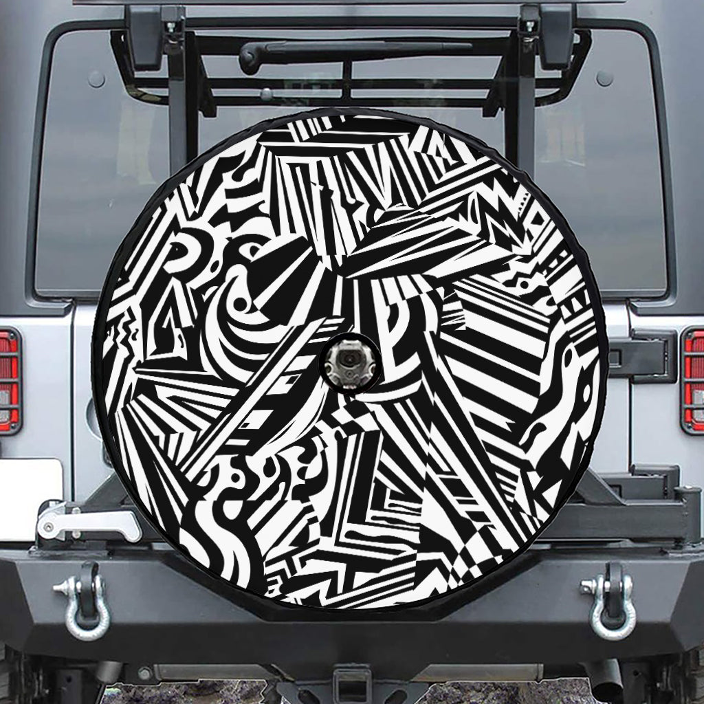 Abstract Dazzle Pattern Print Tire Cover With Camera Hole