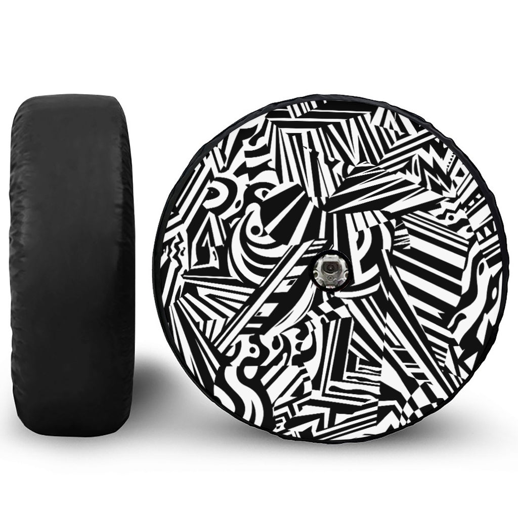 Abstract Dazzle Pattern Print Tire Cover With Camera Hole
