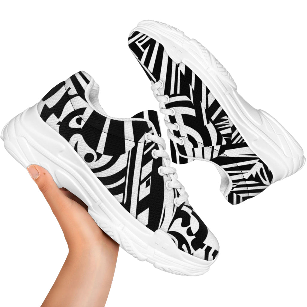 Abstract Dazzle Pattern Print White Chunky Shoes