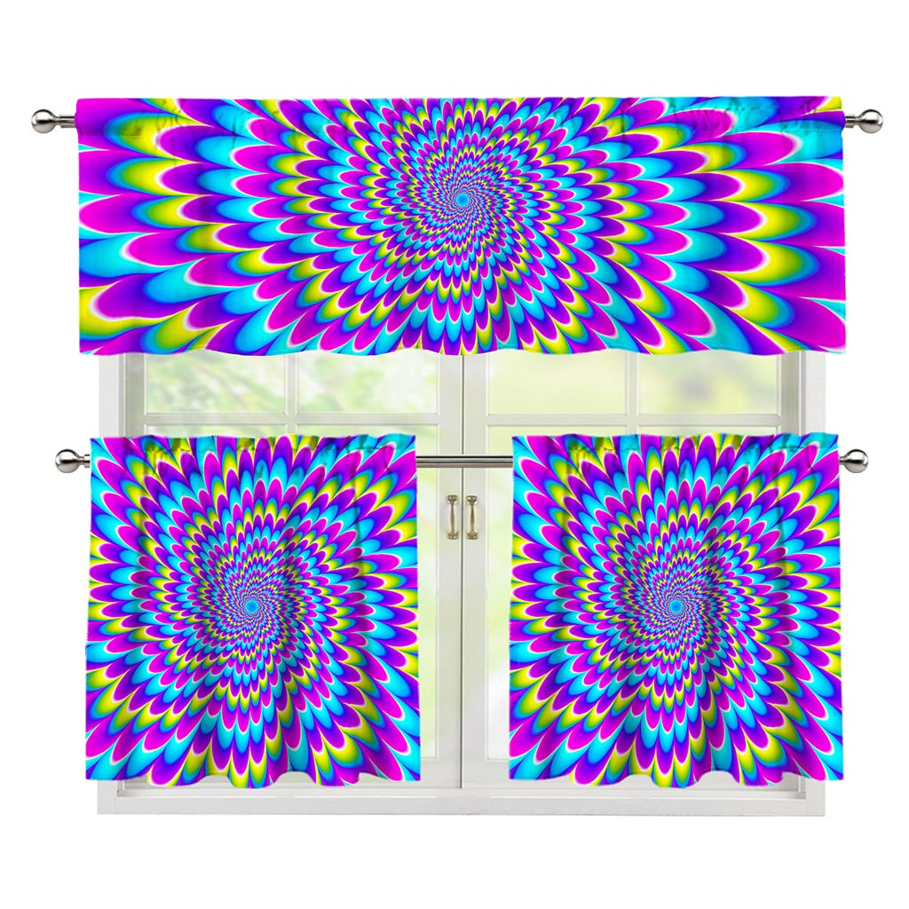 Abstract Dizzy Moving Optical Illusion 3 Piece Kitchen Curtains