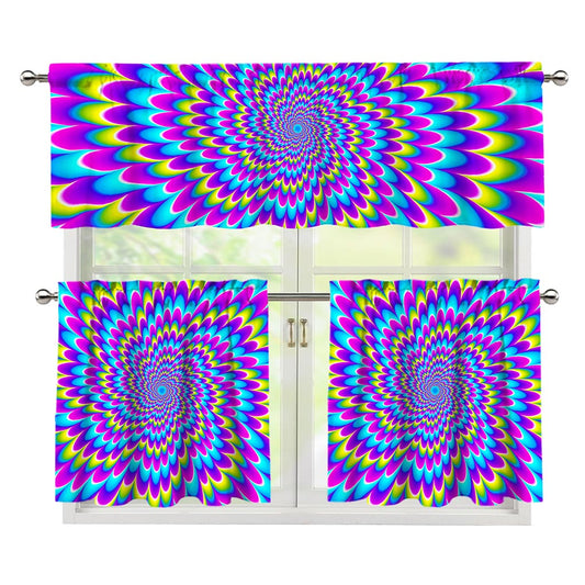 Abstract Dizzy Moving Optical Illusion 3 Piece Kitchen Curtains