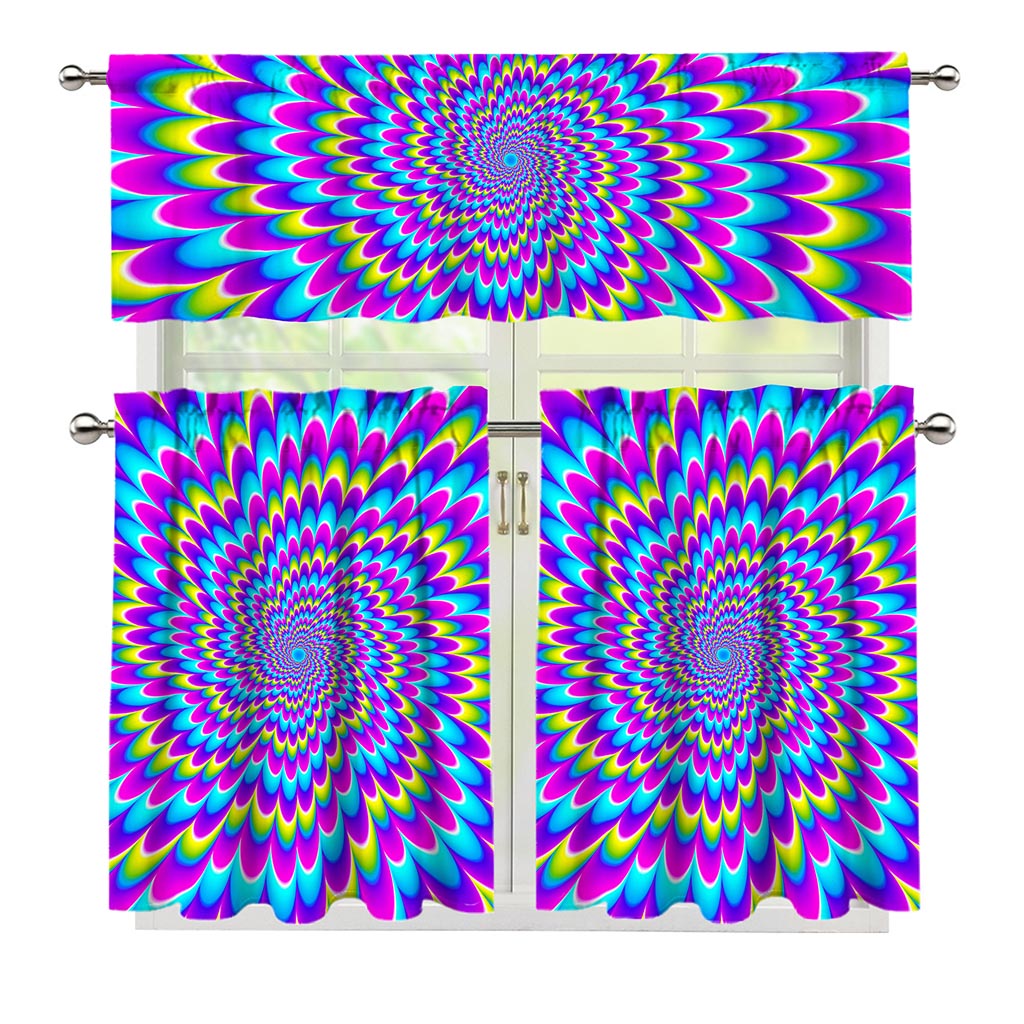Abstract Dizzy Moving Optical Illusion 3 Piece Kitchen Curtains