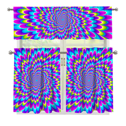 Abstract Dizzy Moving Optical Illusion 3 Piece Kitchen Curtains