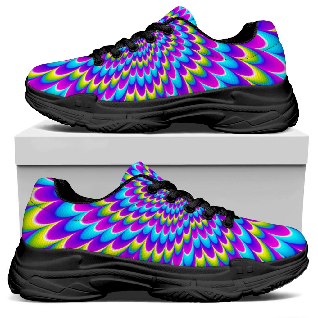 Abstract Dizzy Moving Optical Illusion Black Chunky Shoes
