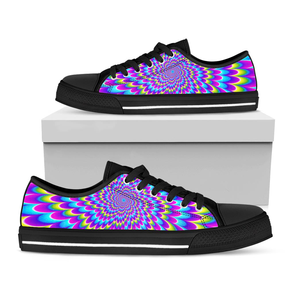 Abstract Dizzy Moving Optical Illusion Black Low Top Sneakers