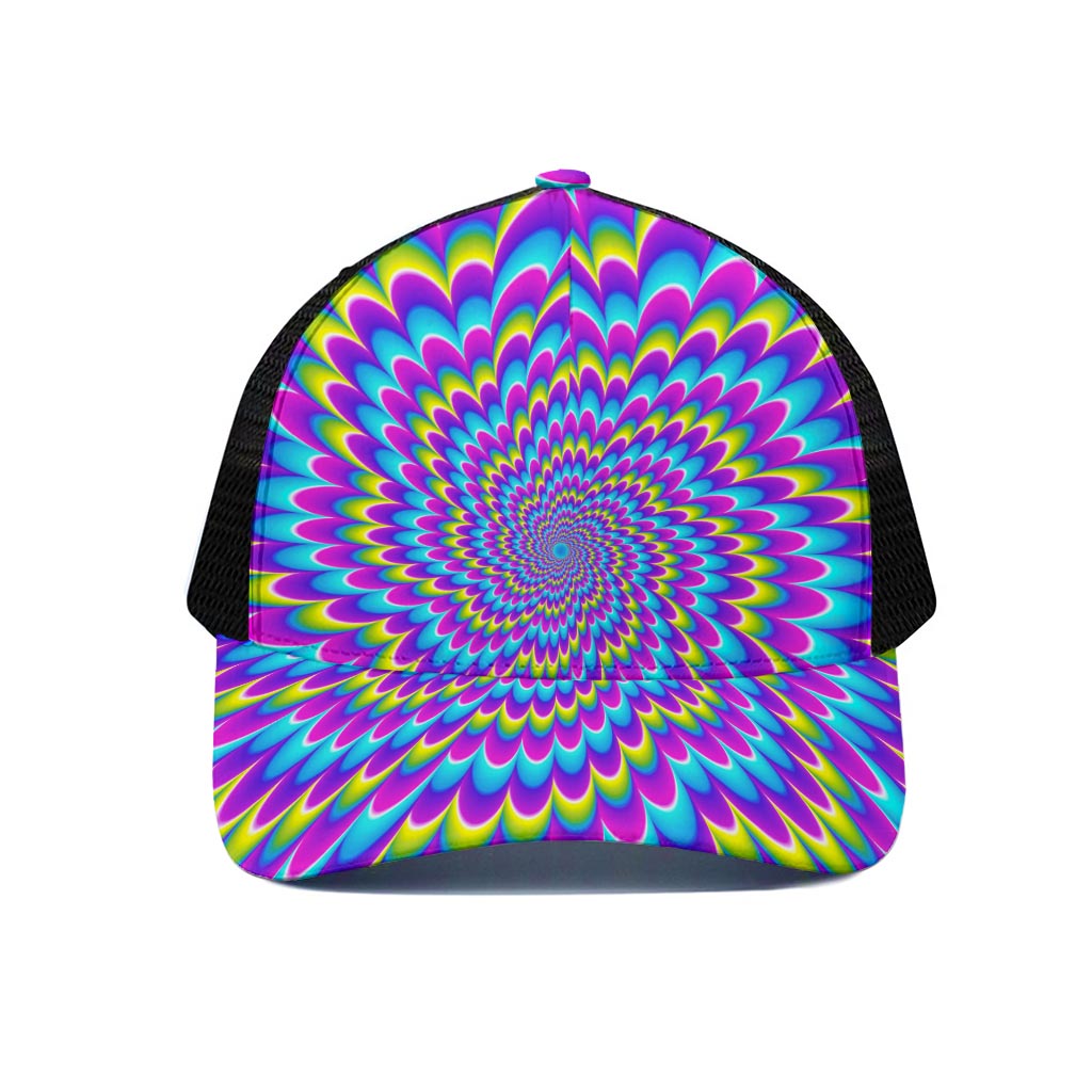 Abstract Dizzy Moving Optical Illusion Black Mesh Trucker Cap