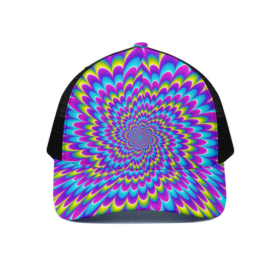 Abstract Dizzy Moving Optical Illusion Black Mesh Trucker Cap