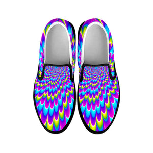 Abstract Dizzy Moving Optical Illusion Black Slip On Sneakers
