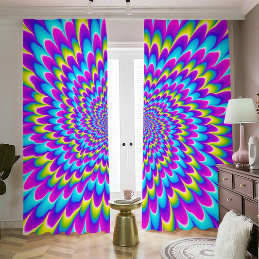 Abstract Dizzy Moving Optical Illusion Blackout Pencil Pleat Curtains