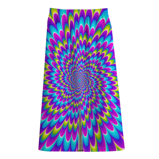 Abstract Dizzy Moving Optical Illusion Cotton Front Slit Maxi Skirt
