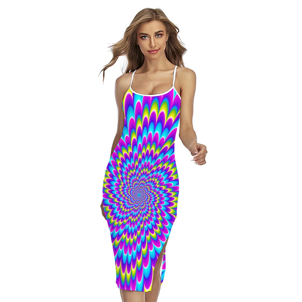 Abstract Dizzy Moving Optical Illusion Cross Back Cami Dress