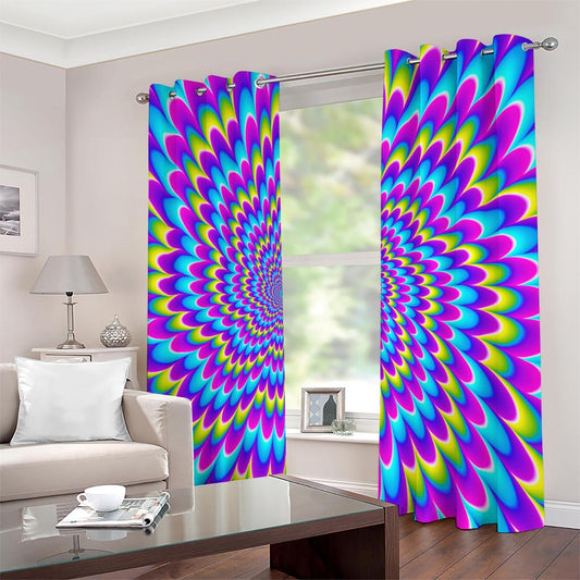 Abstract Dizzy Moving Optical Illusion Extra Wide Grommet Curtains