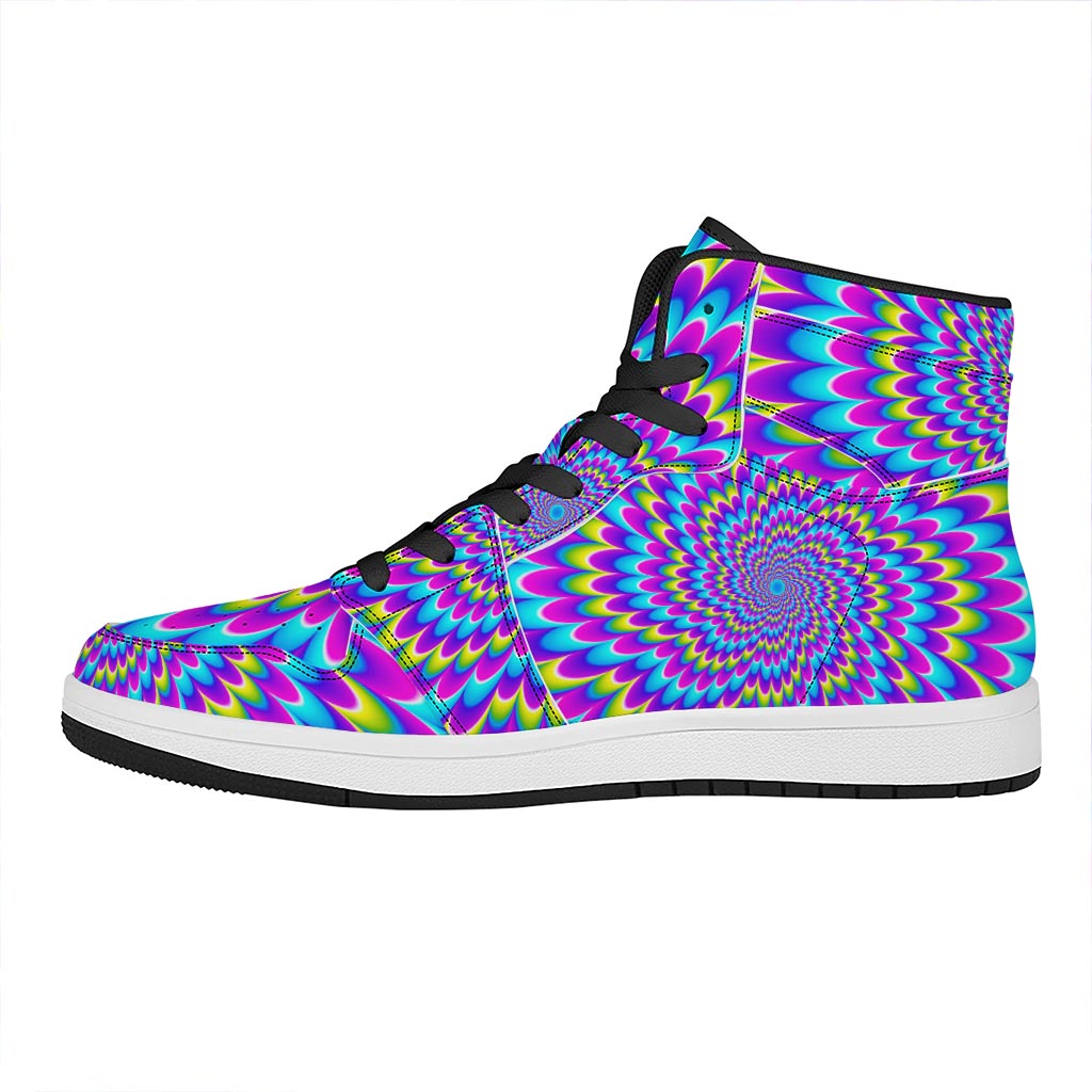 Abstract Dizzy Moving Optical Illusion High Top Leather Sneakers