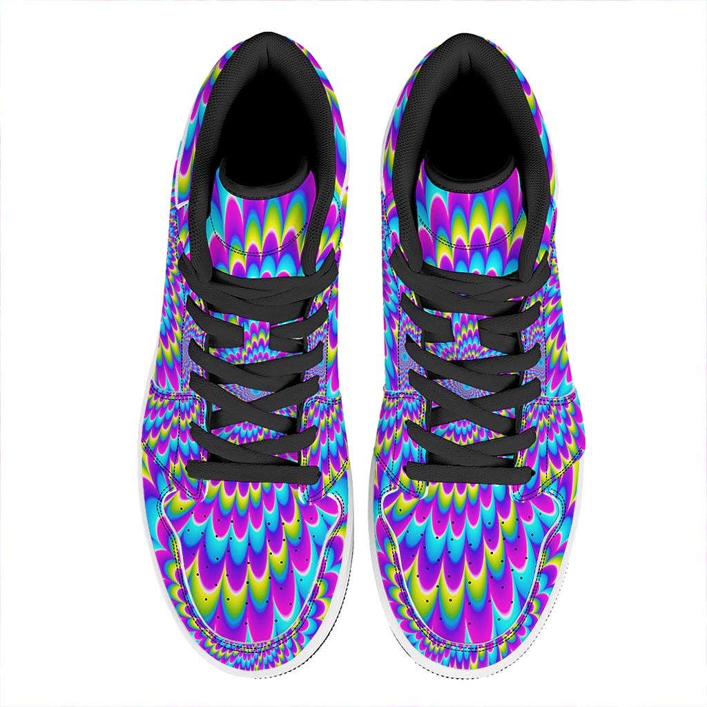 Abstract Dizzy Moving Optical Illusion High Top Leather Sneakers