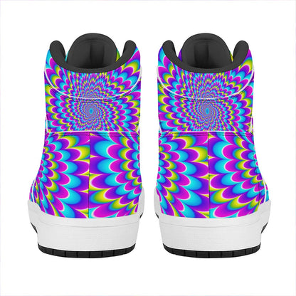 Abstract Dizzy Moving Optical Illusion High Top Leather Sneakers