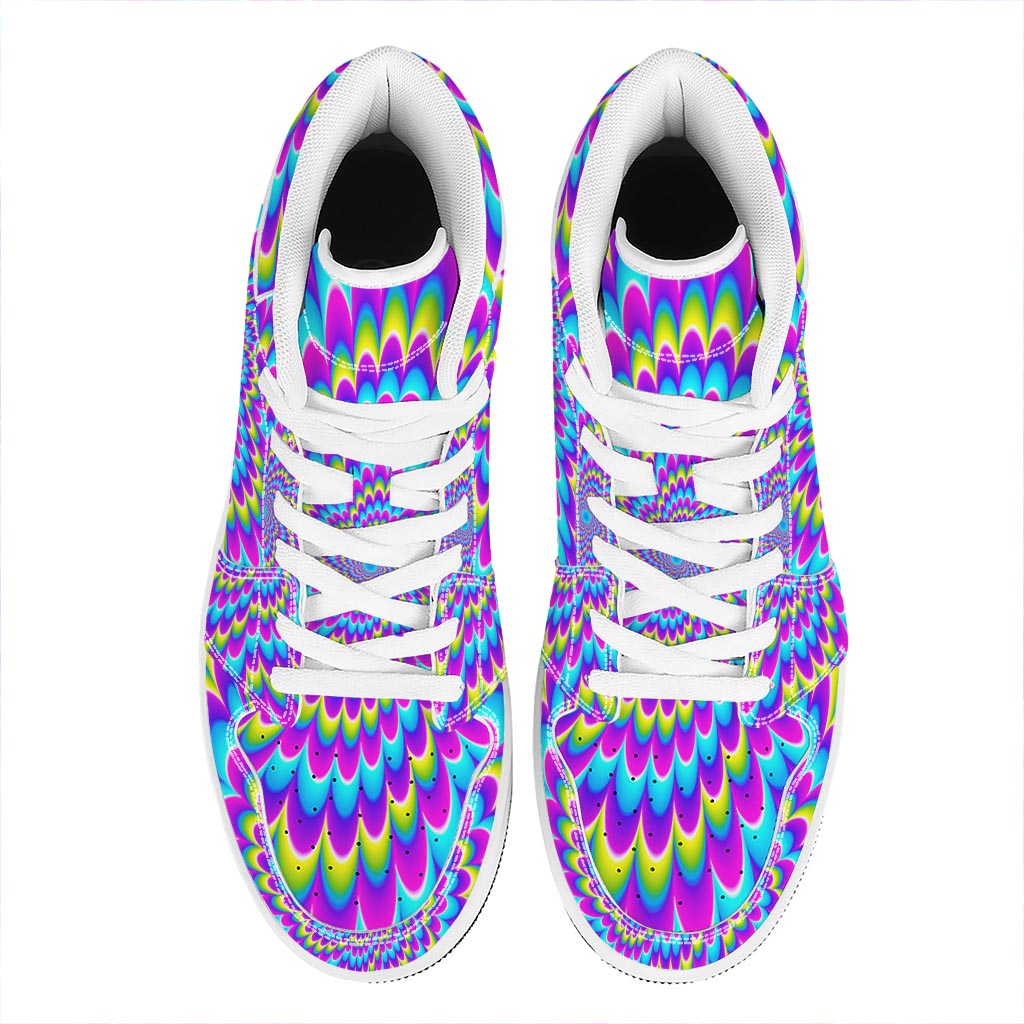 Abstract Dizzy Moving Optical Illusion High Top Leather Sneakers