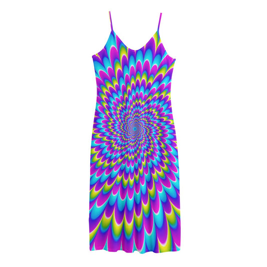 Abstract Dizzy Moving Optical Illusion Jersey Midi Cami Dress