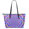 Abstract Dizzy Moving Optical Illusion Leather Tote Bag