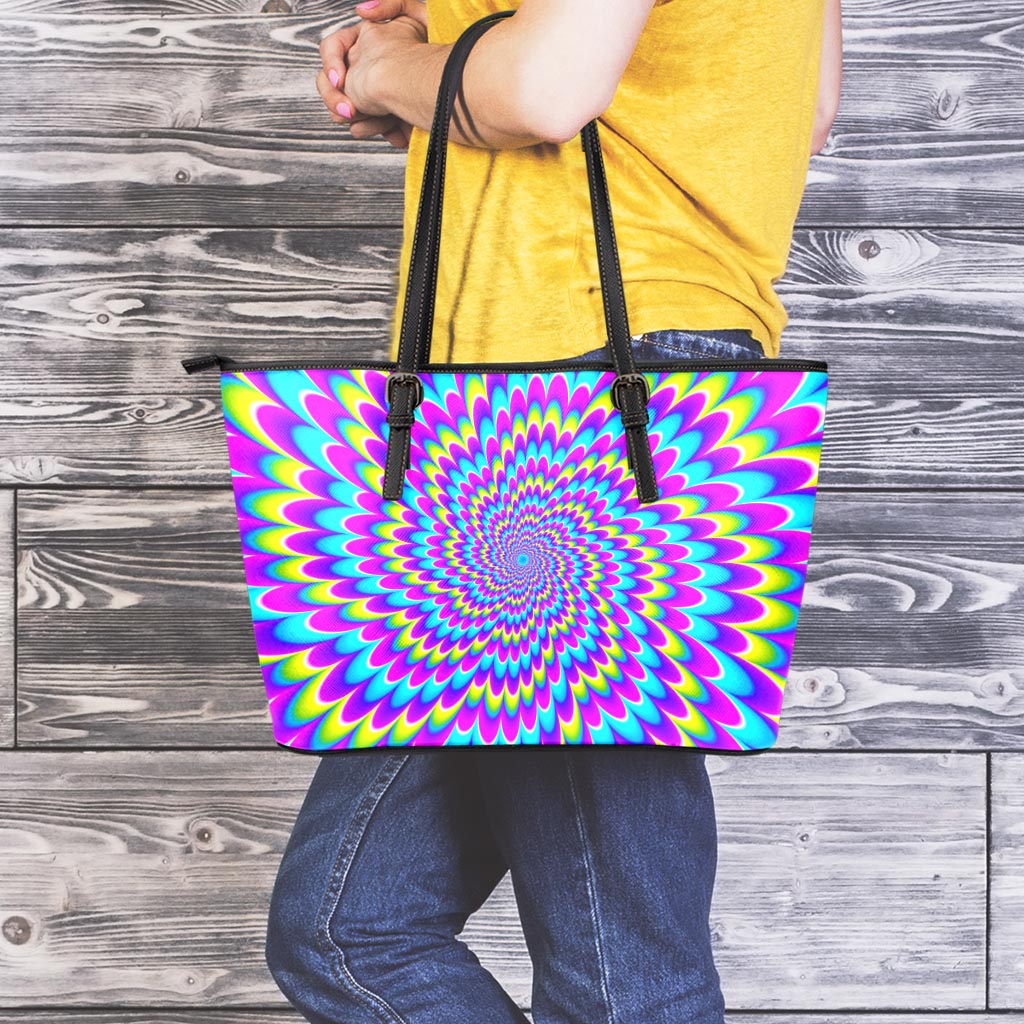 Abstract Dizzy Moving Optical Illusion Leather Tote Bag