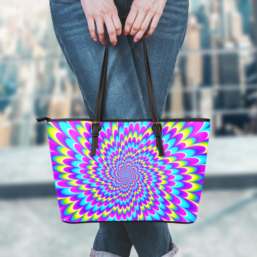 Abstract Dizzy Moving Optical Illusion Leather Tote Bag