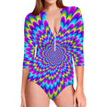 Abstract Dizzy Moving Optical Illusion Long Sleeve Swimsuit
