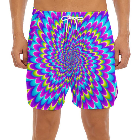Abstract Dizzy Moving Optical Illusion Men's Split Running Shorts