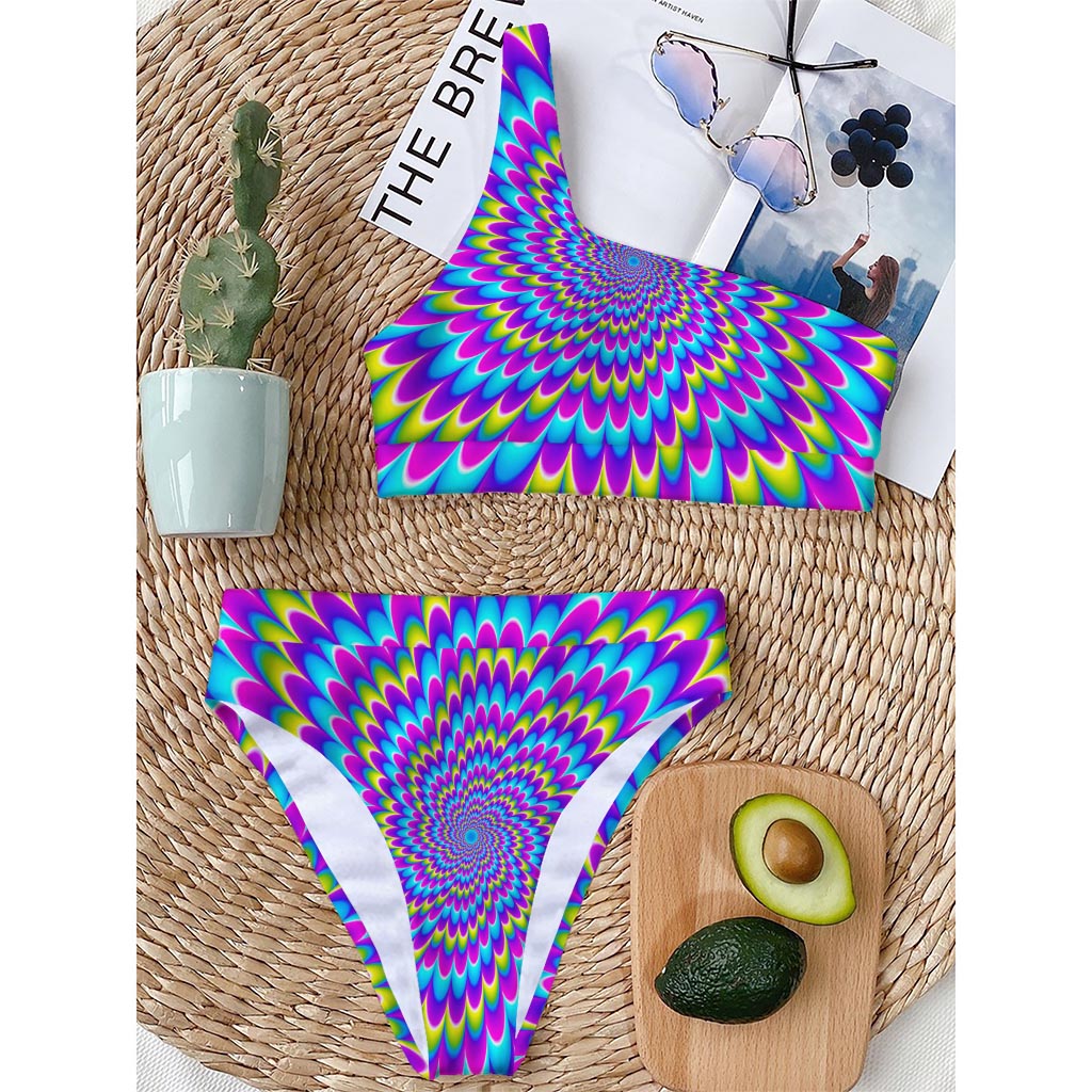 Abstract Dizzy Moving Optical Illusion One Shoulder Bikini Top
