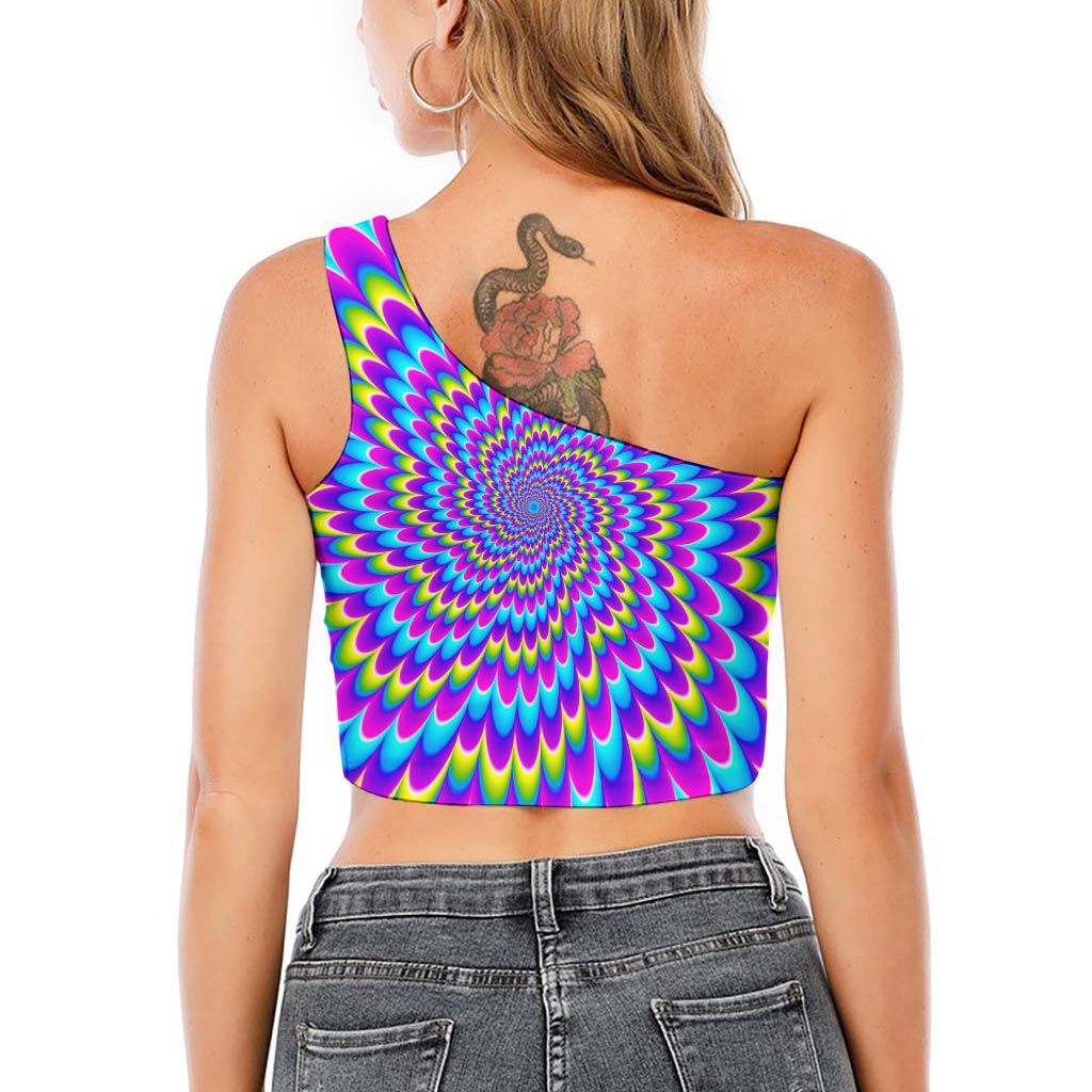 Abstract Dizzy Moving Optical Illusion One Shoulder Crop Top