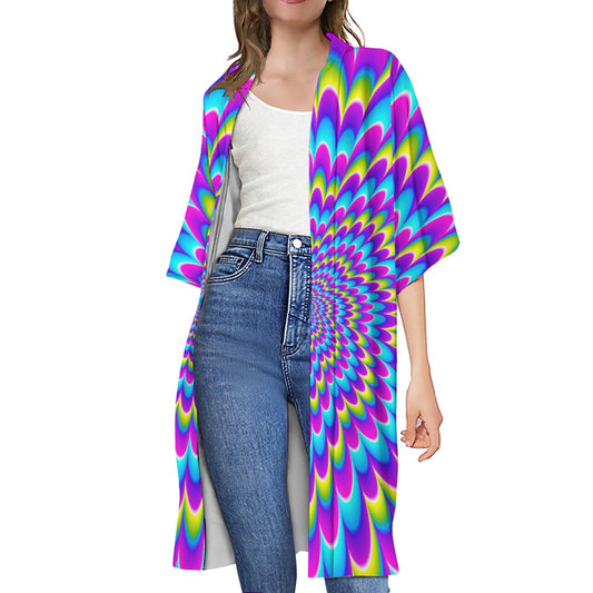 Abstract Dizzy Moving Optical Illusion Open Front Beach Cover Up