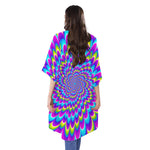 Abstract Dizzy Moving Optical Illusion Open Front Beach Cover Up