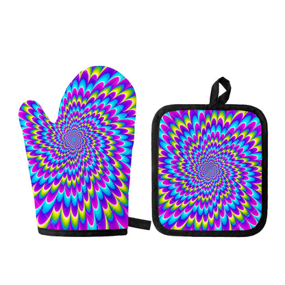 Abstract Dizzy Moving Optical Illusion Oven Mitt And Pot Holder Set