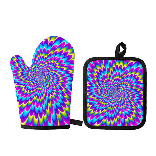 Abstract Dizzy Moving Optical Illusion Oven Mitt And Pot Holder Set