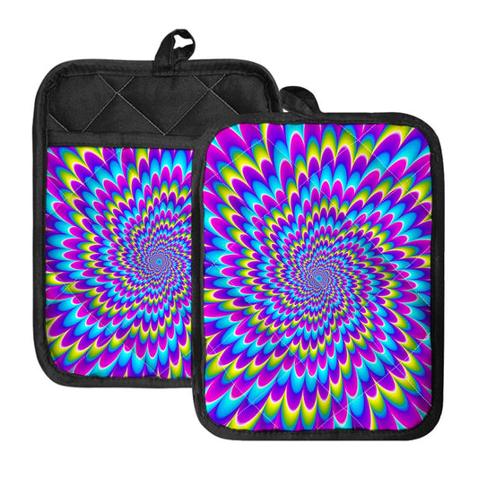 Abstract Dizzy Moving Optical Illusion Pot Holders With Pocket
