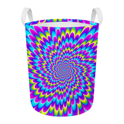 Abstract Dizzy Moving Optical Illusion Round Laundry Basket