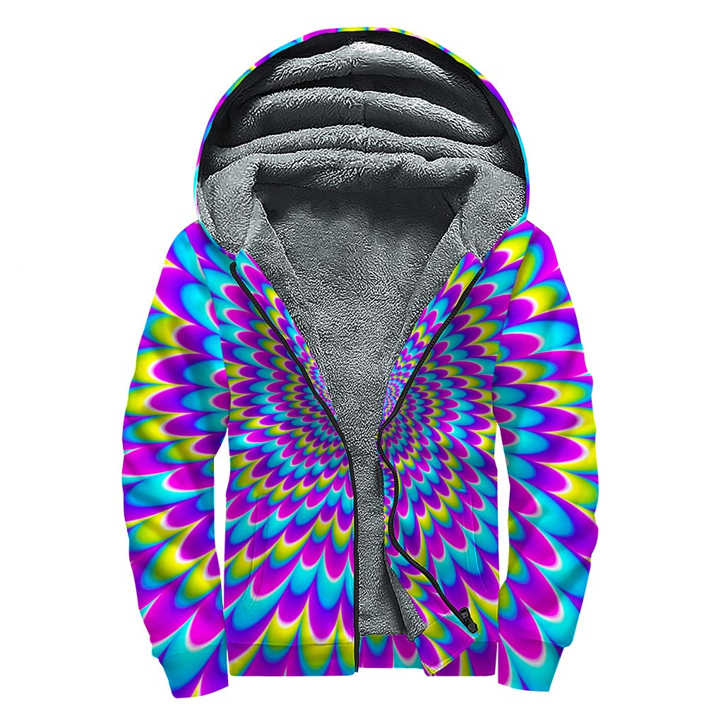 Abstract Dizzy Moving Optical Illusion Sherpa Lined Zip Up Hoodie