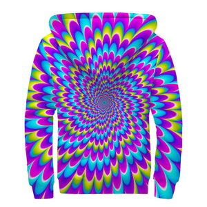 Abstract Dizzy Moving Optical Illusion Sherpa Lined Zip Up Hoodie