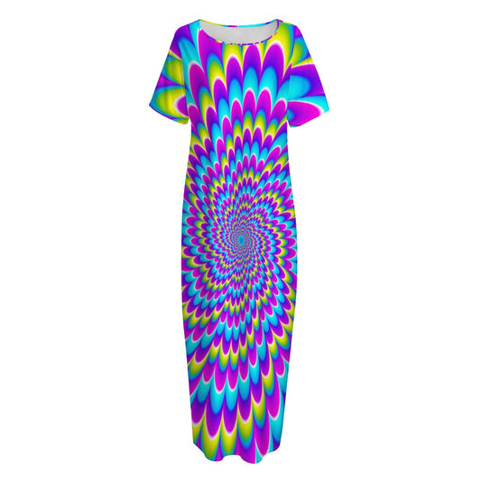 Abstract Dizzy Moving Optical Illusion Short Sleeve Long Nightdress