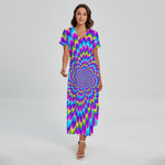 Abstract Dizzy Moving Optical Illusion Short Sleeve Maxi Dress