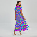 Abstract Dizzy Moving Optical Illusion Short Sleeve Maxi Dress