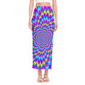 Abstract Dizzy Moving Optical Illusion Side Slit Maxi Skirt