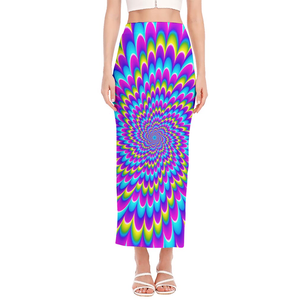 Abstract Dizzy Moving Optical Illusion Side Slit Maxi Skirt