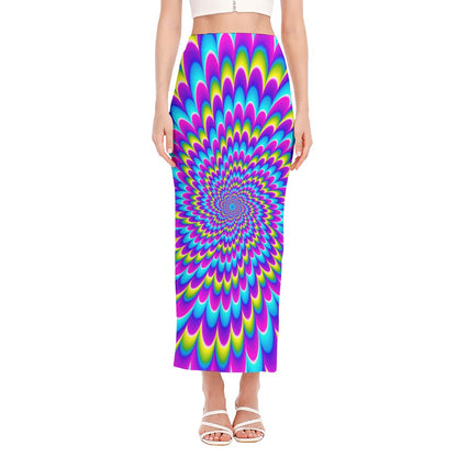 Abstract Dizzy Moving Optical Illusion Side Slit Maxi Skirt