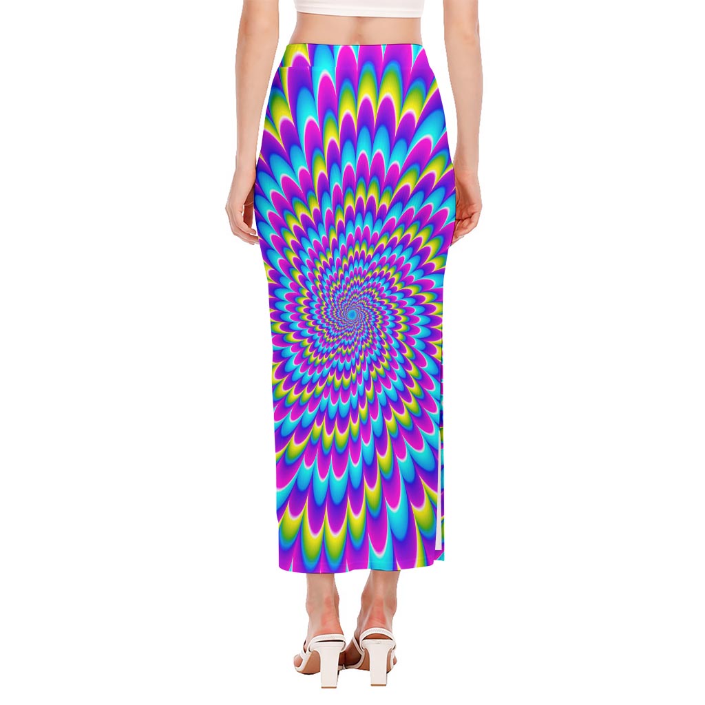 Abstract Dizzy Moving Optical Illusion Side Slit Maxi Skirt