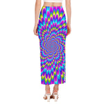 Abstract Dizzy Moving Optical Illusion Side Slit Maxi Skirt
