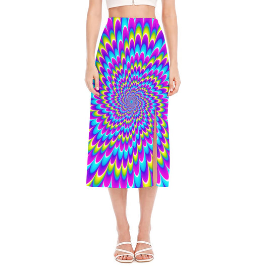 Abstract Dizzy Moving Optical Illusion Side Slit Midi Skirt