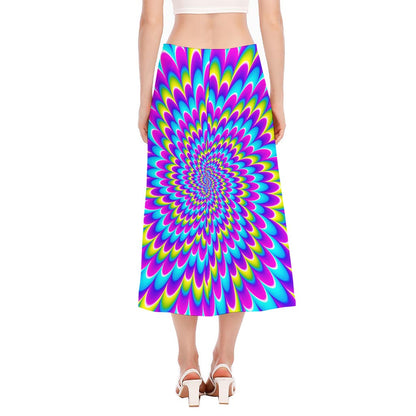 Abstract Dizzy Moving Optical Illusion Side Slit Midi Skirt