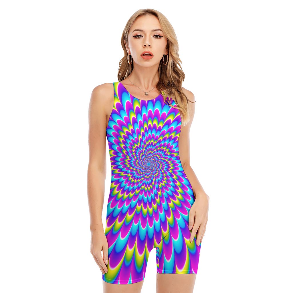 Abstract Dizzy Moving Optical Illusion Sleeveless One Piece Swimsuit